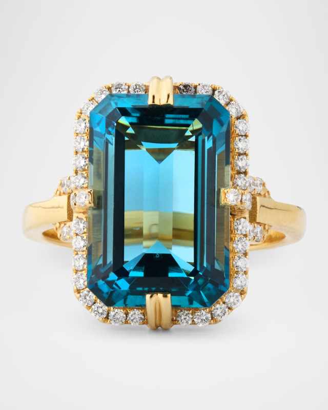Gossip Emerald-Cut London Blue Topaz Statement Ring with Diamonds